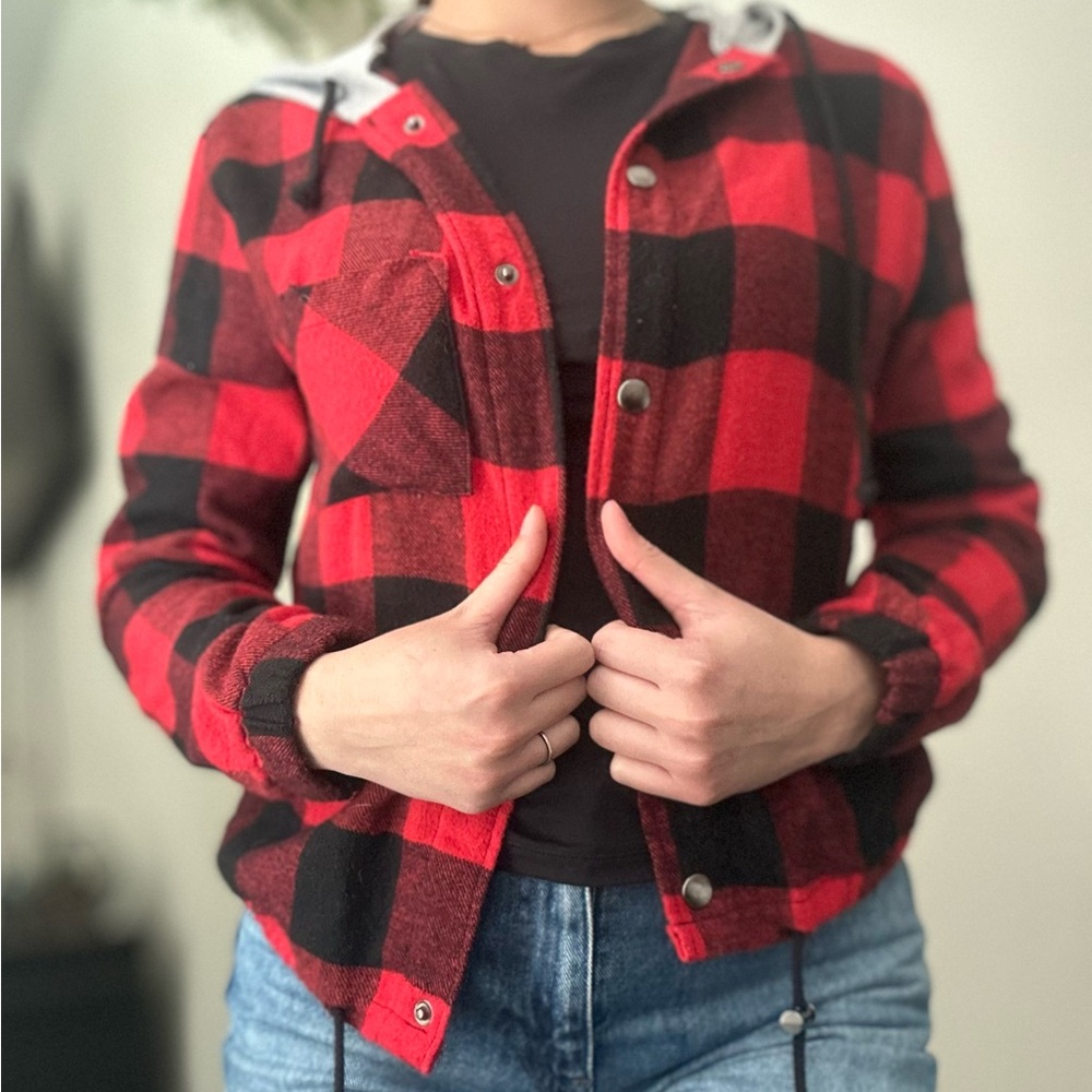 Red and Black Plaid Women's Jacket